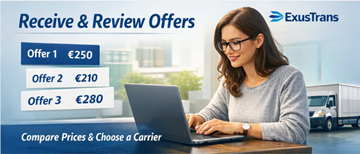 Yksityishenkilö tarkastelee kuljetustarjouksia ExusTrans-alustalla